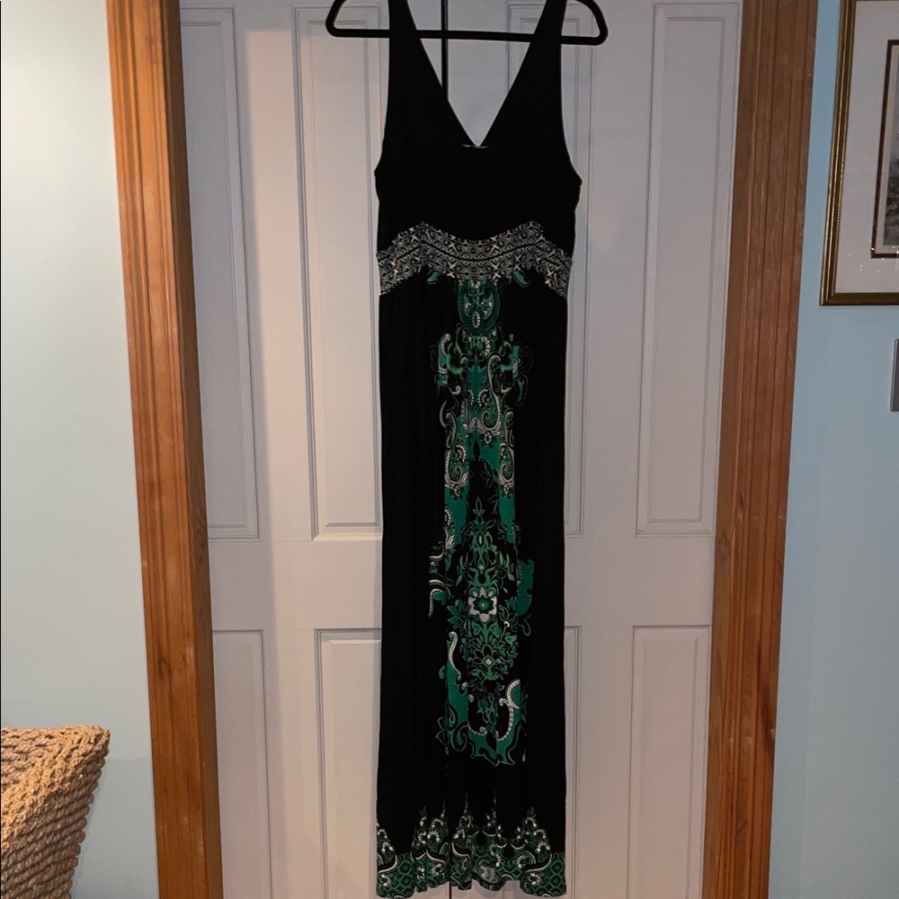 INC International Concepts Black Maxi Dress with Green Paisley Motif - Picture 9 of 10
